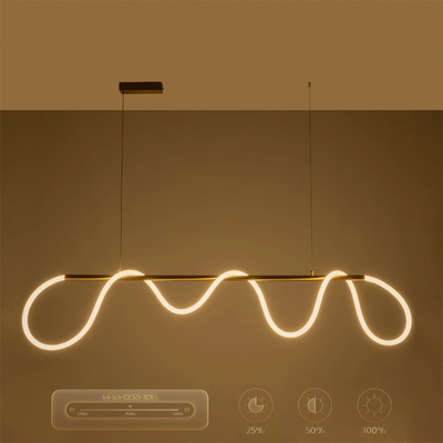 kelvo® GLOW 61663 Μοντέρνο Κρεμαστό Φωτιστικό Οροφής LED 45W 4500lm 360° AC 220-240V IP20 Ρυθμιζόμενο Λευκό CCT με Χειριστήριο από 2700K έως 6000K Dimmable - Lumileds SMD Chip - Χρυσό Πλατίνα & Λευκό Νήμα - Μ150 x Π35 x Υ50cm - 3 Χρόνια Εγγύηση