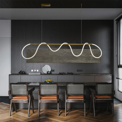 kelvo® GLOW 61663 Μοντέρνο Κρεμαστό Φωτιστικό Οροφής LED 45W 4500lm 360° AC 220-240V IP20 Ρυθμιζόμενο Λευκό CCT με Χειριστήριο από 2700K έως 6000K Dimmable - Lumileds SMD Chip - Χρυσό Πλατίνα & Λευκό Νήμα - Μ150 x Π35 x Υ50cm - 3 Χρόνια Εγγύηση