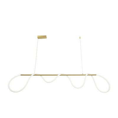 kelvo® GLOW 61663 Μοντέρνο Κρεμαστό Φωτιστικό Οροφής LED 45W 4500lm 360° AC 220-240V IP20 Ρυθμιζόμενο Λευκό CCT με Χειριστήριο από 2700K έως 6000K Dimmable - Lumileds SMD Chip - Χρυσό Πλατίνα & Λευκό Νήμα - Μ150 x Π35 x Υ50cm - 3 Χρόνια Εγγύηση