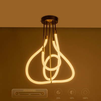 kelvo® GLOW 61670 Μοντέρνο Φωτιστικό Οροφής LED 40W 4000lm 360° AC 220-240V IP20 Ρυθμιζόμενο Λευκό CCT με Χειριστήριο από 2700K έως 6000K Dimmable - Lumileds SMD Chip - Χρυσό Πλατίνα & Λευκό Νήμα - Μ50 x Π50 x Υ70cm - 3 Χρόνια Εγγύηση