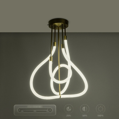 kelvo® GLOW 61670 Μοντέρνο Φωτιστικό Οροφής LED 40W 4000lm 360° AC 220-240V IP20 Ρυθμιζόμενο Λευκό CCT με Χειριστήριο από 2700K έως 6000K Dimmable - Lumileds SMD Chip - Χρυσό Πλατίνα & Λευκό Νήμα - Μ50 x Π50 x Υ70cm - 3 Χρόνια Εγγύηση