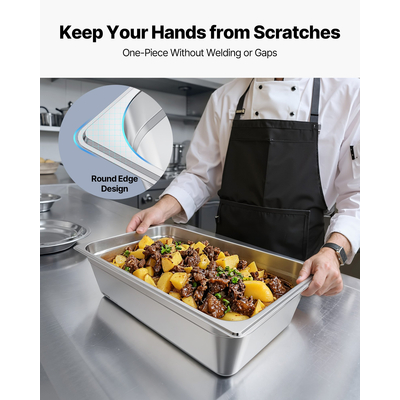 VEVOR Τηγάνι ξενοδοχείου πλήρους μεγέθους, ατμοκίνητο, βάθους 6 ιντσών, από ανοξείδωτο ατσάλι, 1 τεμάχιο