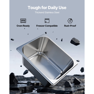 Τηγάνια ξενοδοχείου VEVOR 1/2 με καπάκια, 2 τεμάχια από ανοξείδωτο ατσάλι, βάθους 6