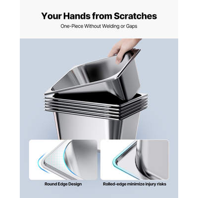 Τηγάνια ξενοδοχείου VEVOR 1/2 με καπάκια, 2 τεμάχια από ανοξείδωτο ατσάλι, βάθους 6