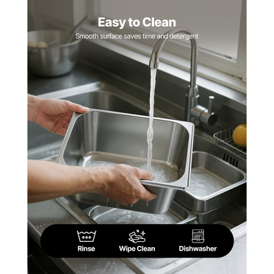 Τηγάνια ξενοδοχείου VEVOR 1/2 με καπάκια, 2 τεμάχια από ανοξείδωτο ατσάλι, βάθους 6