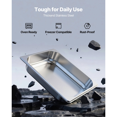 Τηγάνια ξενοδοχείου VEVOR 1/2 μεγέθους, τηγάνια ατμού, βάθους 2,5 ιντσών από ανοξείδωτο ατσάλι, 4 τεμάχια