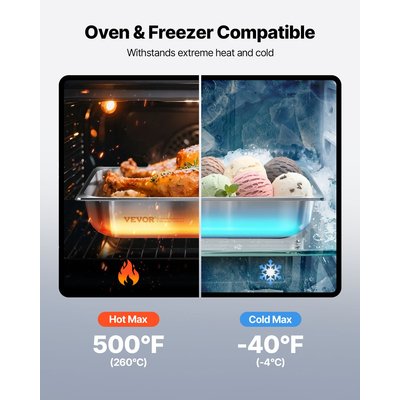 Τηγάνια ξενοδοχείου VEVOR 1/2 μεγέθους, τηγάνια ατμού, βάθους 2,5 ιντσών από ανοξείδωτο ατσάλι, 4 τεμάχια