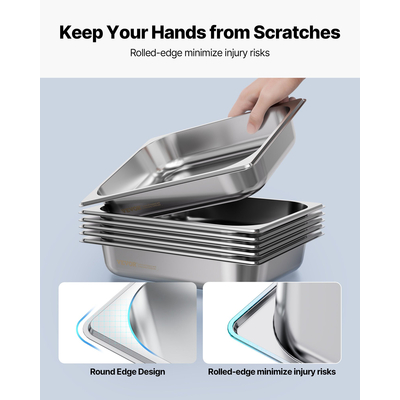 Τηγάνια ξενοδοχείου VEVOR 1/2 μεγέθους, τηγάνια ατμού, βάθους 2,5 ιντσών από ανοξείδωτο ατσάλι, 4 τεμάχια