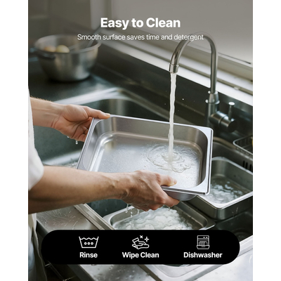 Τηγάνια ξενοδοχείου VEVOR 1/2 μεγέθους, τηγάνια ατμού, βάθους 2,5 ιντσών από ανοξείδωτο ατσάλι, 4 τεμάχια