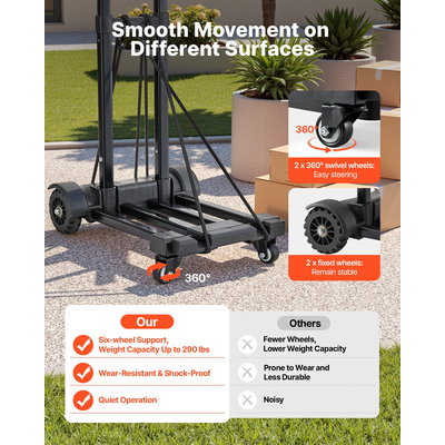 VEVOR Πτυσσόμενο Χειροκίνητο Καρότσι Πλατφόρμας 290 λίβρες Καρότσι Μετακίνησης με Τρόλεϊ