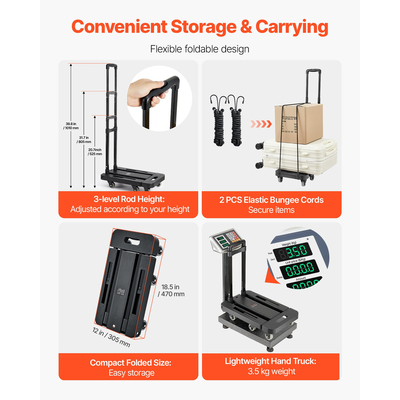 VEVOR Πτυσσόμενο Χειροκίνητο Καρότσι Πλατφόρμας 500 λίβρες Καρότσι Μετακίνησης με Τρόλεϊ