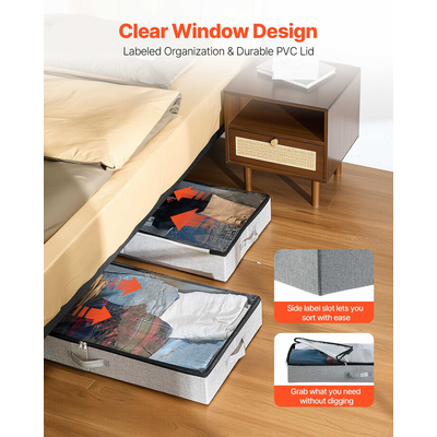 VEVOR Κουτί Οργάνωσης Παπουτσιών 45L με Αποθήκευση Κάτω από το Κρεβάτι και Διαφανές Καπάκι, 2 Τεμάχια