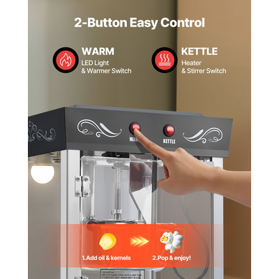 Μηχανή ποπ κορν VEVOR με καρότσι, βραστήρας ποπ κορν 800W 0,2kg, μαύρος