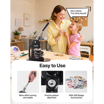 Μηχανή κατασκευής κουμπιών VEVOR Πλαστική μηχανή κατασκευής καρφιτσών 32/58/75 mm 3 σε 1 300 τεμάχια ανταλλακτικά