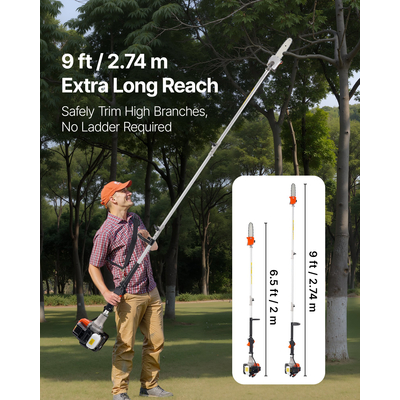 VEVOR Αερόβιο πριόνι με κοντάρι 25CC, 2-χρονο, ασύρματο κλαδευτήρι δέντρων, ράβδος κοπής 8 ιντσών