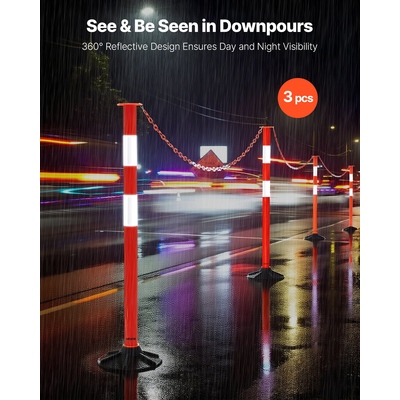 VEVOR 3 πακέτα στύλων οριοθέτησης κυκλοφορίας, κώνοι ασφαλείας 871 χιλ., βάση με βάρη και αλυσίδες
