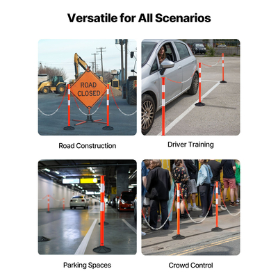 VEVOR 3 πακέτα στύλων οριοθέτησης κυκλοφορίας, κώνοι ασφαλείας 871 χιλ., βάση με βάρη και αλυσίδες