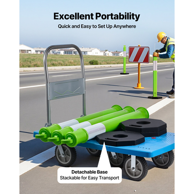 VEVOR 3 συσκευασίες στύλων οριοθέτησης κυκλοφορίας 1140 mm Κώνοι ασφαλείας με βάρη, πράσινο
