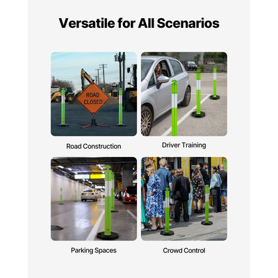 VEVOR 3 συσκευασίες στύλων οριοθέτησης κυκλοφορίας 1140 mm Κώνοι ασφαλείας με βάρη, πράσινο