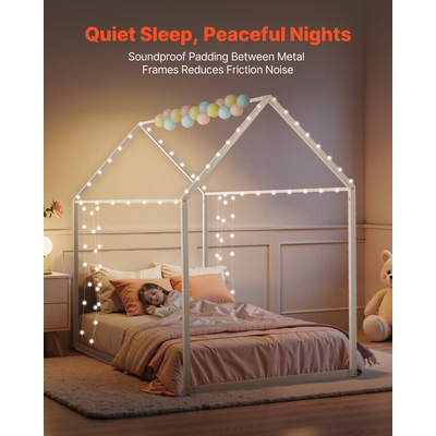 Σκελετός κρεβατιού VEVOR για δύο άτομα, μεταλλικός, παιδικός σκελετός δαπέδου με στέγη, λευκό