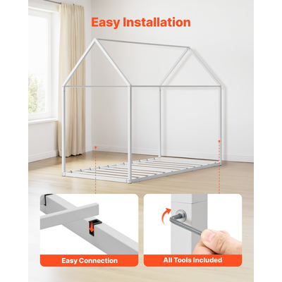 Σκελετός κρεβατιού VEVOR για δύο άτομα, μεταλλικός, παιδικός σκελετός δαπέδου με στέγη, λευκό