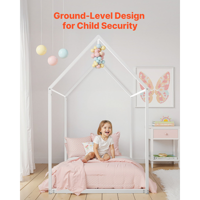 Σκελετός κρεβατιού VEVOR για δύο άτομα, μεταλλικός, παιδικός σκελετός δαπέδου με στέγη, λευκό