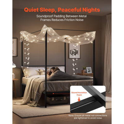 VEVOR Κρεβάτι με ουρανό πλήρους μεγέθους, μεταλλικό κρεβάτι με τέσσερις αφίσες, μαύρο