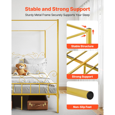 VEVOR Κρεβάτι Queen Size με Σκελετό, Μεταλλικό Κρεβάτι με Σκελετό και Κεφαλάρι & Τέσσερις Αφίσες