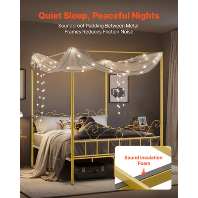 VEVOR Κρεβάτι Queen Size με Σκελετό, Μεταλλικό Κρεβάτι με Σκελετό και Κεφαλάρι & Τέσσερις Αφίσες