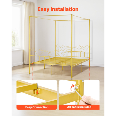 VEVOR Κρεβάτι Queen Size με Σκελετό, Μεταλλικό Κρεβάτι με Σκελετό και Κεφαλάρι & Τέσσερις Αφίσες