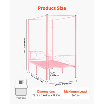 VEVOR Κρεβάτι με Σκελετό Διπλού Μεγέθους, Μεταλλικό Κρεβάτι με Σκελετό και Κεφαλάρι & Τέσσερις Αφίσες