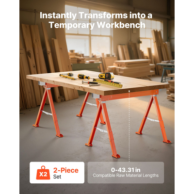 Πάγκος εργασίας VEVOR Saw Horses 2 τεμαχίων βαρέως τύπου, χωρητικότητας 1323 λίβρες για ξυλουργική