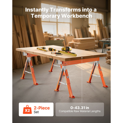 Πάγκος εργασίας VEVOR Saw Horses 2 τεμαχίων βαρέως τύπου, ρυθμιζόμενο ύψος φορτίου 1800 λίβρες