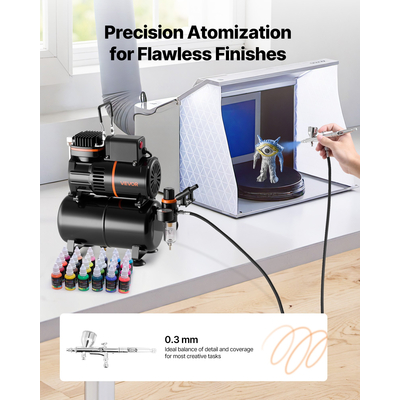 Κιτ Αερογράφου VEVOR Κιτ Αερογράφου Συμπιεστής Αέρα 1/6 HP Σωλήνας Αερογράφου Δεξαμενή