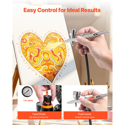 Κιτ Αερογράφου VEVOR Κιτ Αερογράφου Συμπιεστής Αέρα 1/6 HP Σωλήνας Αερογράφου Δεξαμενή