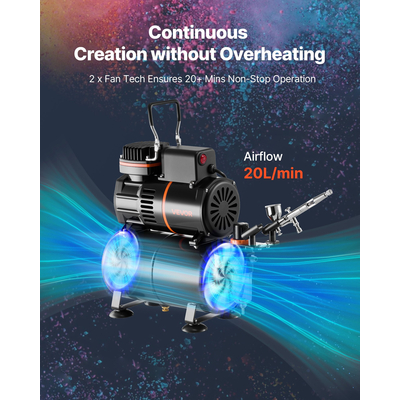 Κιτ Αερογράφου VEVOR Κιτ Αερογράφου Συμπιεστής Αέρα 1/6 HP Σωλήνας Αερογράφου Δεξαμενή