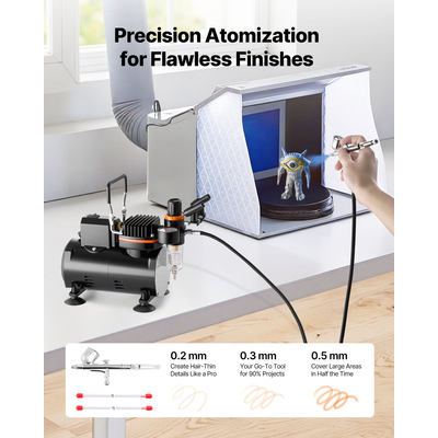 Κιτ Αερογράφου VEVOR Κιτ Αερογράφου 1/6 HP Αεροσυμπιεστής 1 Αερογράφος 3 Άκρες Σωλήνας