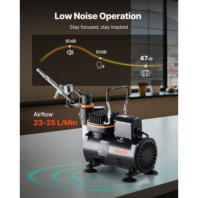 Κιτ Αερογράφου VEVOR Κιτ Αερογράφου 1/6 HP Αεροσυμπιεστής 1 Αερογράφος 3 Άκρες Σωλήνας