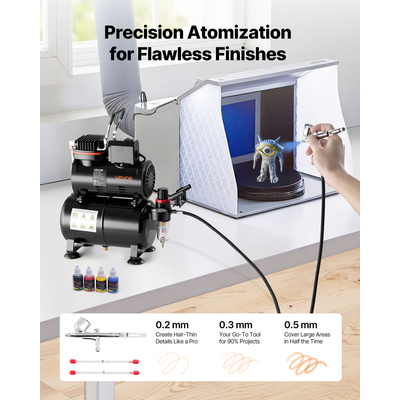 Κιτ Αερογράφου VEVOR Κιτ Αερογράφου 1/6 HP Δοχείο Αεροσυμπιεστή 1 Αερογράφος 3 Μύτες