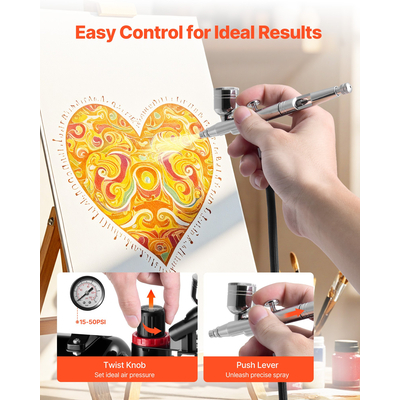 Κιτ Αερογράφου VEVOR Κιτ Αερογράφου 1/6 HP Δοχείο Αεροσυμπιεστή 1 Αερογράφος 3 Μύτες