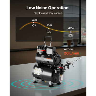 Κιτ Αερογράφου VEVOR Κιτ Αερογράφου 1/6 HP Δοχείο Αεροσυμπιεστή 1 Αερογράφος 3 Μύτες