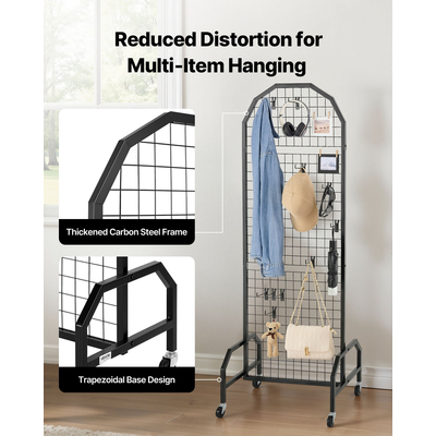 VEVOR Πάνελ τοίχου με πλέγμα 2 τεμαχίων, ράφι επίδειξης από σύρμα 600 x 1640 mm με ρόδες και γάντζους