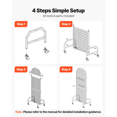 VEVOR Πάνελ τοίχου με πλέγμα 2 τεμαχίων, ράφι επίδειξης από σύρμα 600 x 1640 mm με ρόδες και γάντζους