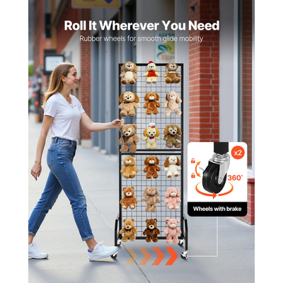 VEVOR 3 τεμάχια πάνελ τοίχου με πλέγμα, ράφια προβολής από σύρμα 600 x 1640mm με ρόδες και γάντζους