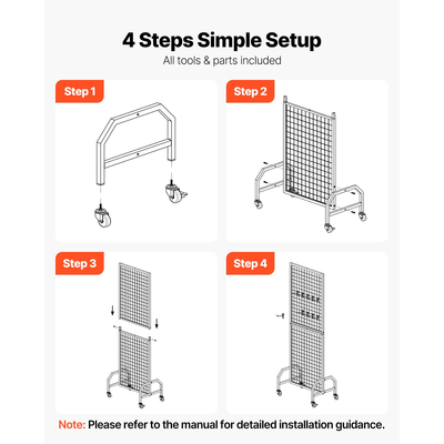 VEVOR 3 τεμάχια πάνελ τοίχου με πλέγμα, ράφια προβολής από σύρμα 600 x 1640mm με ρόδες και γάντζους