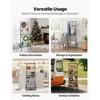 Πάνελ τοίχου VEVOR με πλέγμα 600 x 1640 mm, συρμάτινη βάση με ρόδες και 10 γάντζους