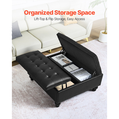 VEVOR 34 ιντσών τετράγωνο δερμάτινο τραπεζάκι σαλονιού με αποθηκευτικό χώρο για σαλόνι