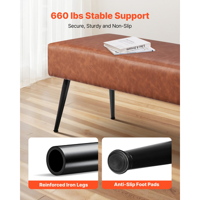 VEVOR Πάγκος Υπνοδωματίου από PU δέρμα με μεταλλικά πόδια, παπουτσοθήκη για είσοδο, καφέ