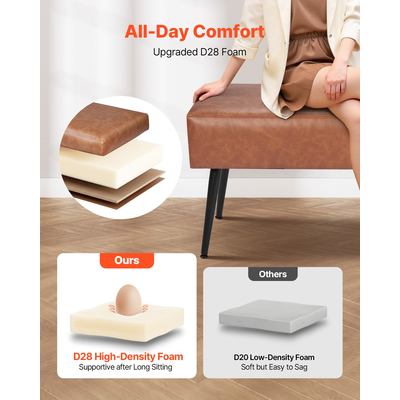 VEVOR Πάγκος Υπνοδωματίου από PU δέρμα με μεταλλικά πόδια, παπουτσοθήκη για είσοδο, καφέ