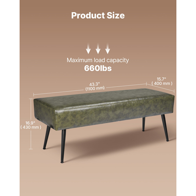 VEVOR Πάγκος Υπνοδωματίου από PU δέρμα με μεταλλικά πόδια, παπουτσοθήκη για είσοδο, πράσινο